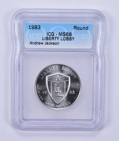 1983 Liberty Lobby Andrew Jackson Silver Art Round MS68 ICG Vintage