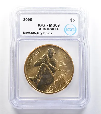 2000 Australia 5 Dollar Sydney Olympics Baseball KM#435 MS69 ICG *7889