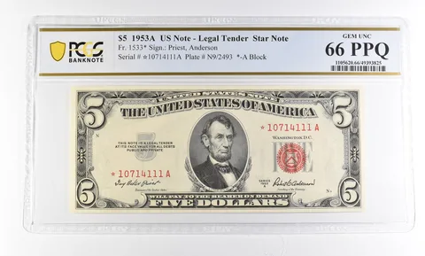 1953 A $5 Legal Tender Star Note Fr#1533* Gem Unc 66 PPQ PCGS a2947