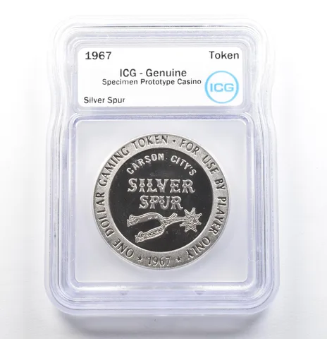 1967 Casino Token Silver Spur Dollar Specimen Prototype Genuine ICG *0554