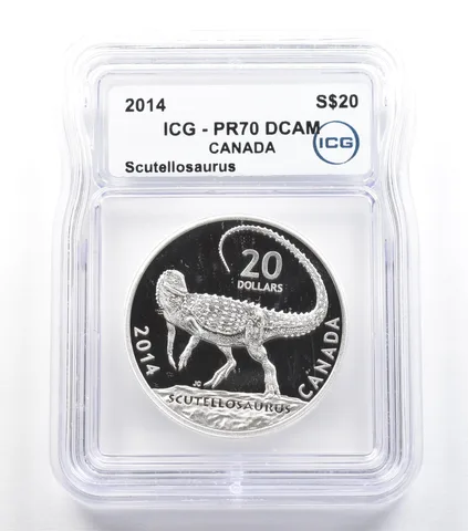 2014 Canada 20 Dollars Silver 1 Oz Scutellosaurus PR70 DCAM ICG *5555