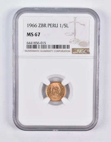 MS67 1966 ZBR Peru 1/5 Lire NGC *2197