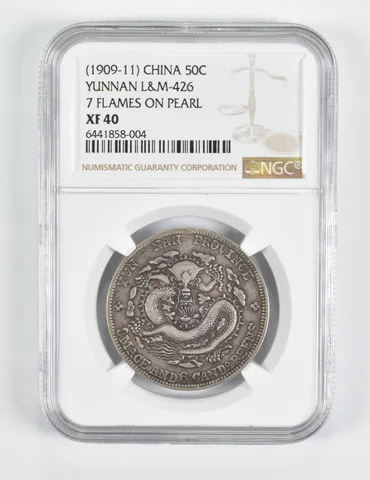 XF40 (1909-11) China 50 Fen Yunnan L&M-426 7 Flames On Pearl NGC *1662