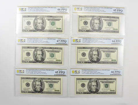(12) 1996 $20 FRN Premium Series BEP Issue #2083/4 Gem Unc 63-67 PPQ PCGS *7543