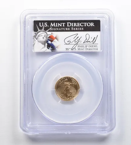 2013 $5 American Gold Eagle Philip Diehl 1/10 Oz Gold MS70 PCGS *9578