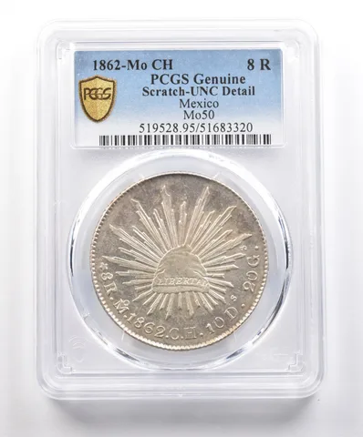 1862 Mo CH Mexico 8 Reales Mo50 Genuine UNC Detail Scratch PCGS *6211