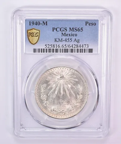1940 M Mexico Peso Silver KM-455 MS65 PCGS Blue Label