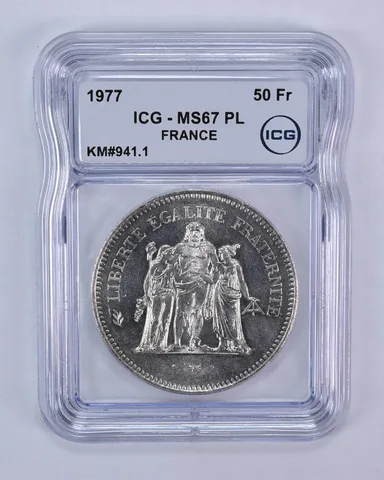 1977 France 50 Francs KM#941.1 MS67 PL ICG