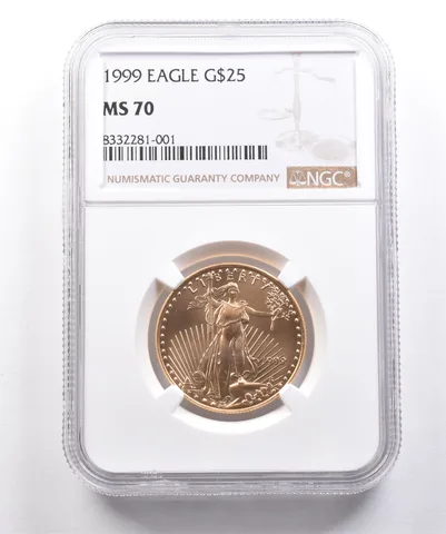 1999 $25 American Gold Eagle 1/2 Oz 0.5 Oz Gold MS70 NGC *4975