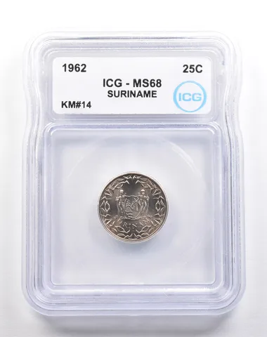 1962 Suriname 25 Cents KM#14 MS68 ICG *5466