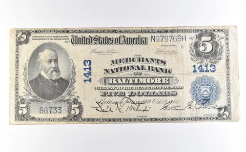 1902 $5 Baltimore MD Merchants National Bank National Currency Note 1413 a2728