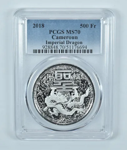 2018 Cameroun 500 Francs CFA Silver Imperial Dragon MS70 PCGS