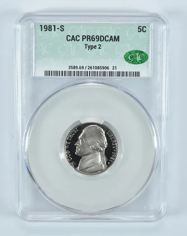1981-S Jefferson Nickel Type 2 PR69 DCAM CAC CACg
