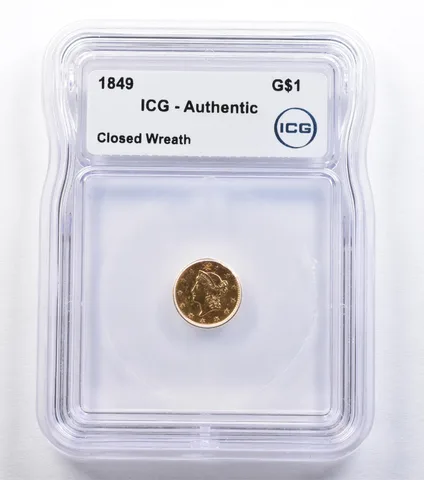 1849 $1 Liberty Head Gold Dollar Closed Wreath Authentic ICG *2197