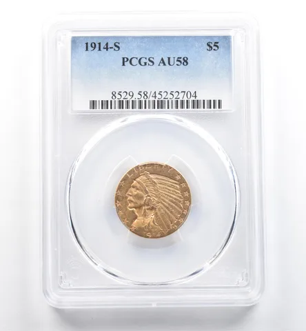 1914-S $5 Indian Head Gold Half Eagle AU58 PCGS *6526