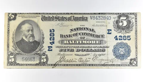 1902 $5 Baltimore MD National Currency Large Note Blue Seal 4285 *1678