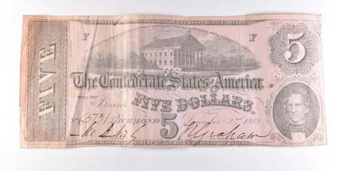 1862 $5 Confederate States Of America Note T53 *7262