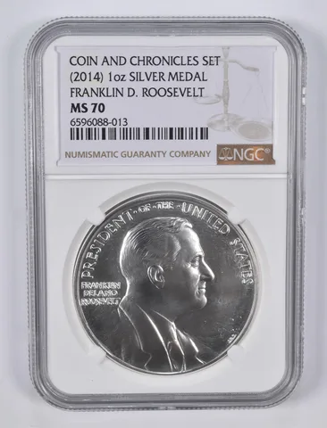 (2014) 1 oz Silver Medal Franklin D Roosevelt Coin and Chronicles MS70 NGC