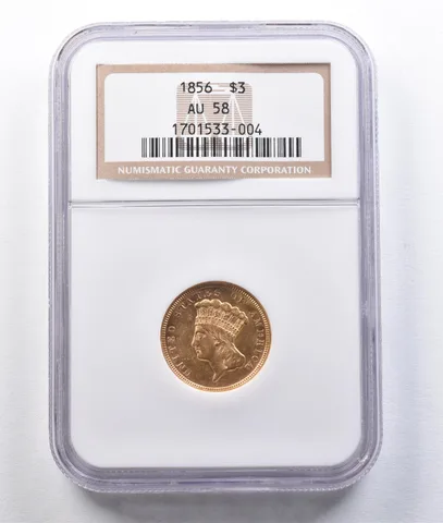 1856 $3 Indian Princess Head Gold Three Dollars AU58 NGC *2939