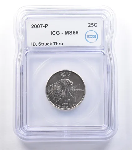 2007-P Washington State Quarter Idaho Mint Error Struck Thru MS66 ICG *9590