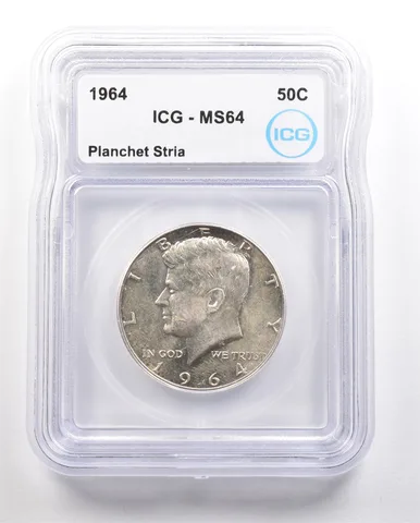 1964 Kennedy Half Dollar Planchet Stria MS64 ICG *6423