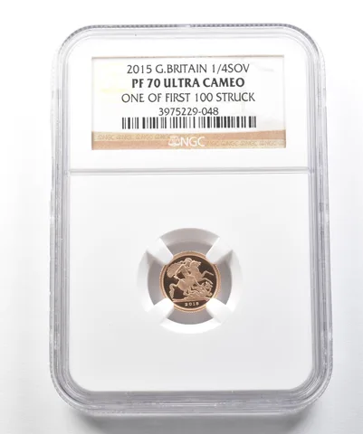 2015 Great Britain 1/4 Sovereign Gold 1 Of First 100 Struck PF70 UCAM NGC *9909