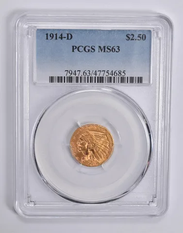 MS63 1914-D $2.50 Indian Head Gold Quarter Eagle PCGS a0418