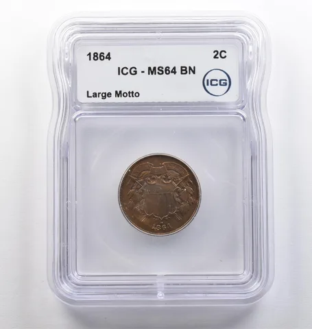 1864 Shield Two Cents Large Motto MS64 BN ICG *4087