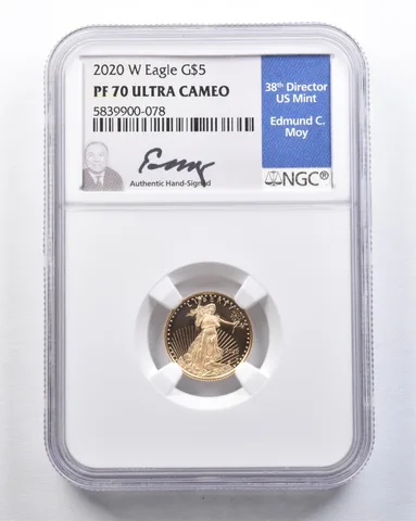 2020-W $5 American Gold Eagle Moy 1/10 Oz Gold PF70 UCAM NGC *2097