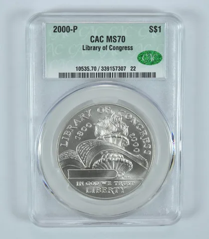 2000-P Library Of Congress Commemorative Silver Dollar MS70 CAC CACg