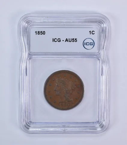 1850 Braided Hair Large Cent AU55 ICG *7943