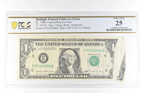 1988 $1 25 Richmond VA FRN Multiple Print Foldovers Error Fr#1914-E PCGS *5828