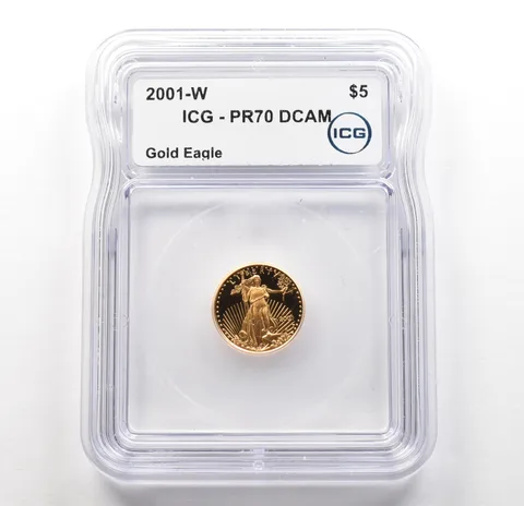 2001-W $5 American Gold Eagle 1/10 Oz Gold PR70 DCAM ICG