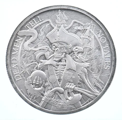 VINTAGE Art Bar/Round Silver Towne Mint Dead Men Tell No Tales .999 1 T Oz. *936