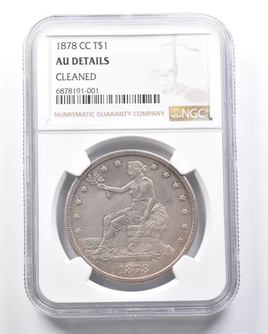 1878-CC Seated Liberty Trade Dollar AU Details Cleaned NGC a6549
