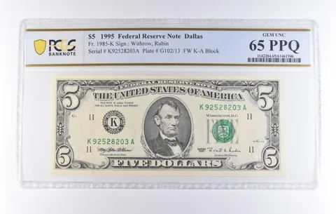 1995 $5 Dallas TX FRN Fr#1985-K Gem Unc 65 PPQ PCGS *8216