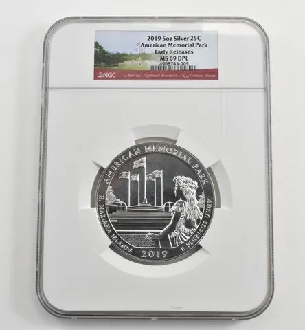 2019 5 Oz Silver Quarter ATB American Memorial Park ER MS69 DPL NGC *1603