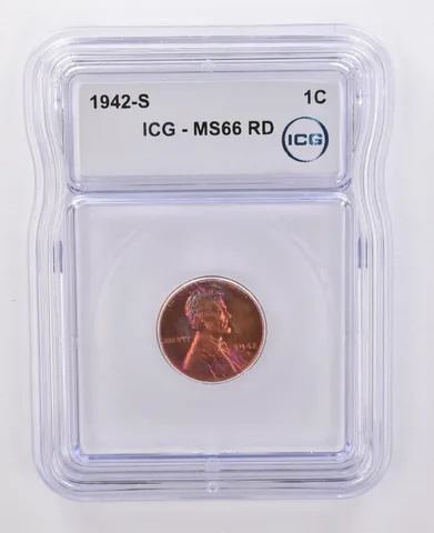 1942-S Lincoln Wheat Cent MS66 RD ICG Beautiful Tone a0092