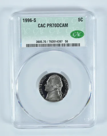 1996-S Jefferson Nickel PR70 DCAM CAC CACg