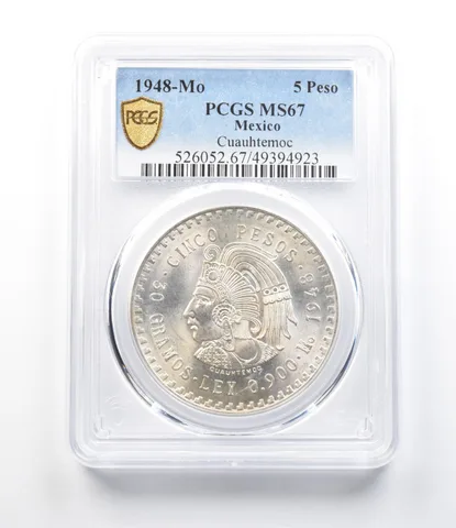 1948 Mo Mexico 5 Peso Cuauhtemoc MS67 PCGS *4260