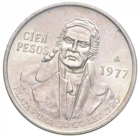 1977 Mexico 100 Pesos S100P SILVER STELLAR LUSTER GEM BU