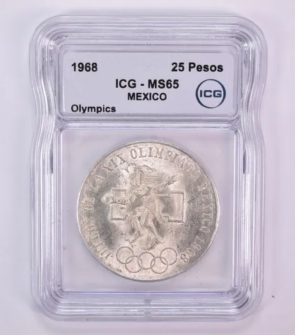 1968 Mo Mexico 25 Pesos Olympics MS65 ICG