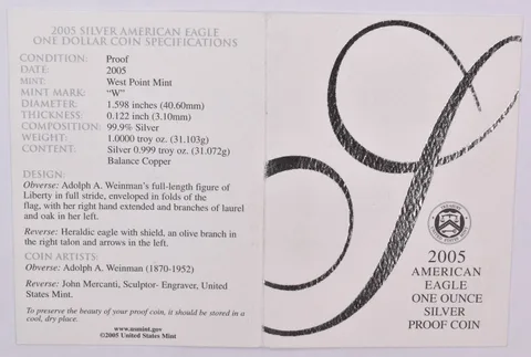 COA 2005-W American Silver Eagle Proof