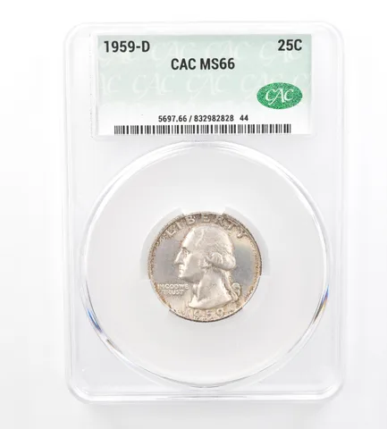 1959-D Washington Quarter MS66 CAC CACg Beautiful Tone *1743