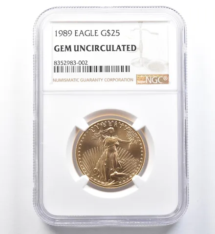 1989 $25 American Gold Eagle 1/2 Oz Gold Gem Unc NGC a1172