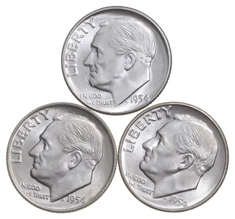 Choice Unc 1954 P+D+S Roosevelt Dime Gem BU Collection Lot Set