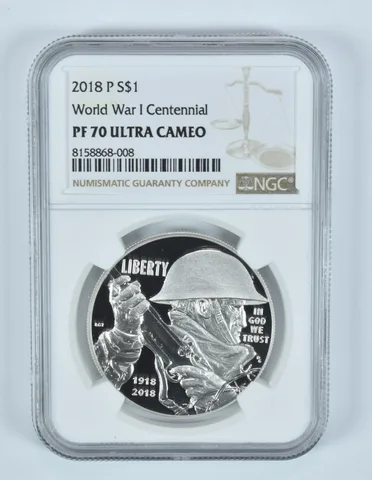 2018-P World War I Centennial Commemorative Silver Dollar PF70 UCAM NGC