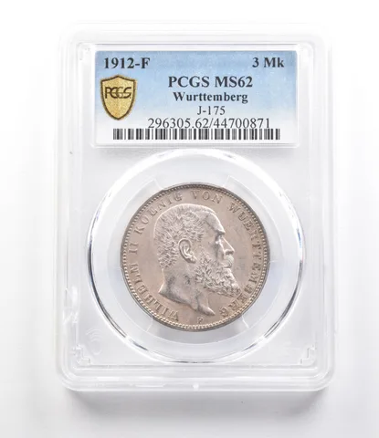 1912 F Wurttemberg 3 Marks J-175 MS62 PCGS *2638