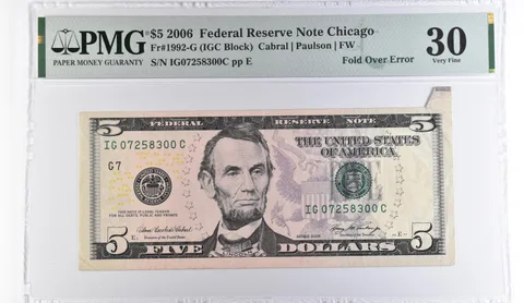 2006 $5 Chicago IL FRN Fold Over Error Fr#1992-G VF 30 PMG *9518