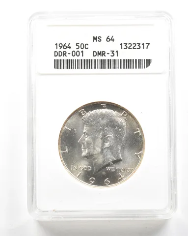 1964 Kennedy Half Dollar DDR-001 DMR-31 MS64 ANACS *2071